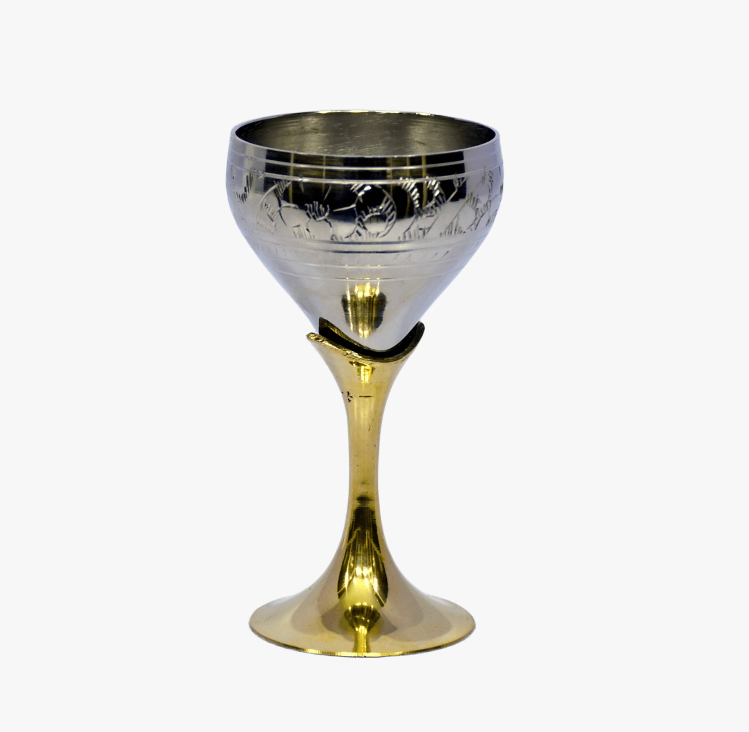 ESPLANADE Brass Engraved Wine Glass, Metal Goblet, Champagne Flutes, Royal Medieval Chalice Vintage Coupe, Diwali Gift, Wedding Anniversary Gift