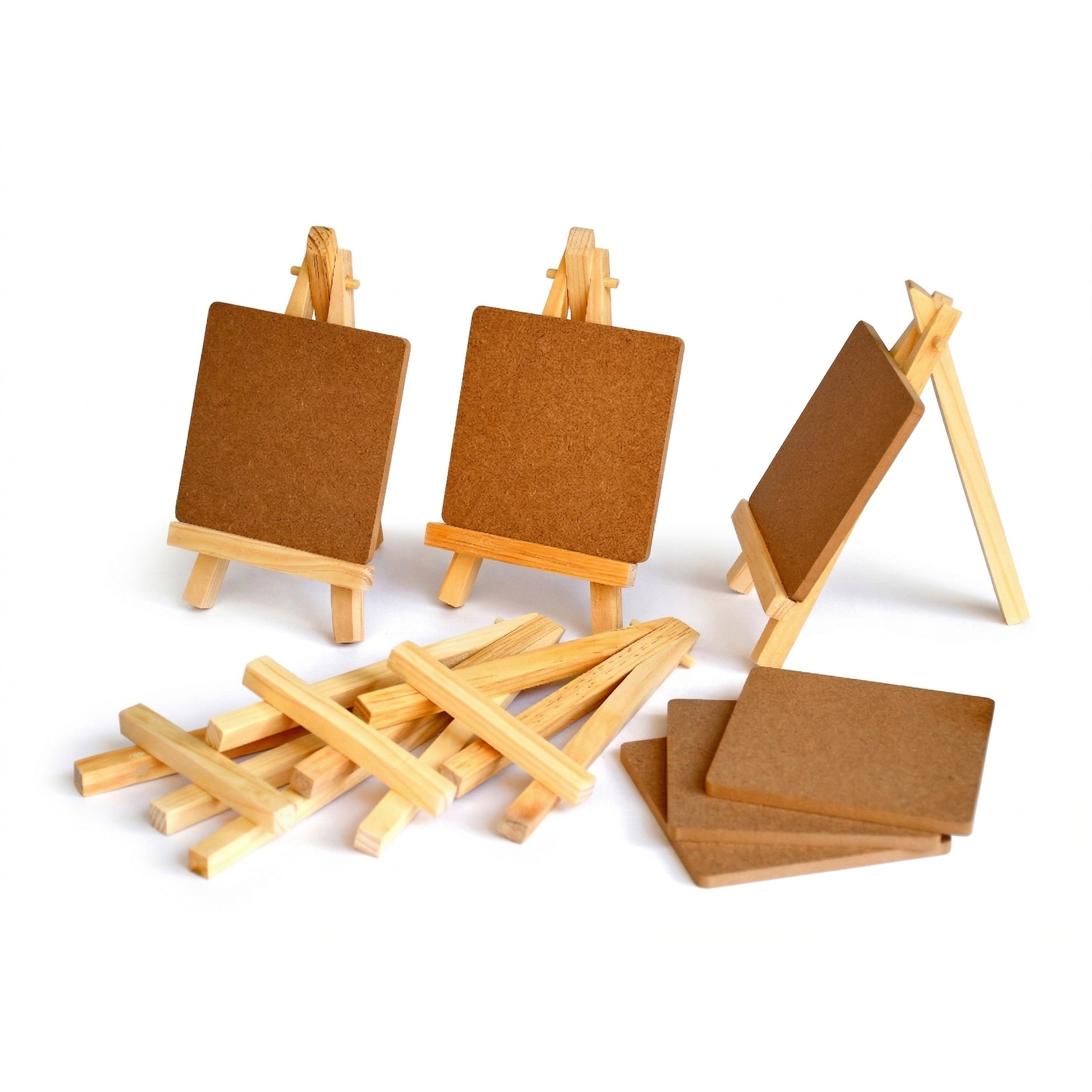 IVEI Mini 6 Inch Wooden Easel Stands with MDF Coasters  - Set of 6 | DIY Painting Coaster Kit with Display Stand