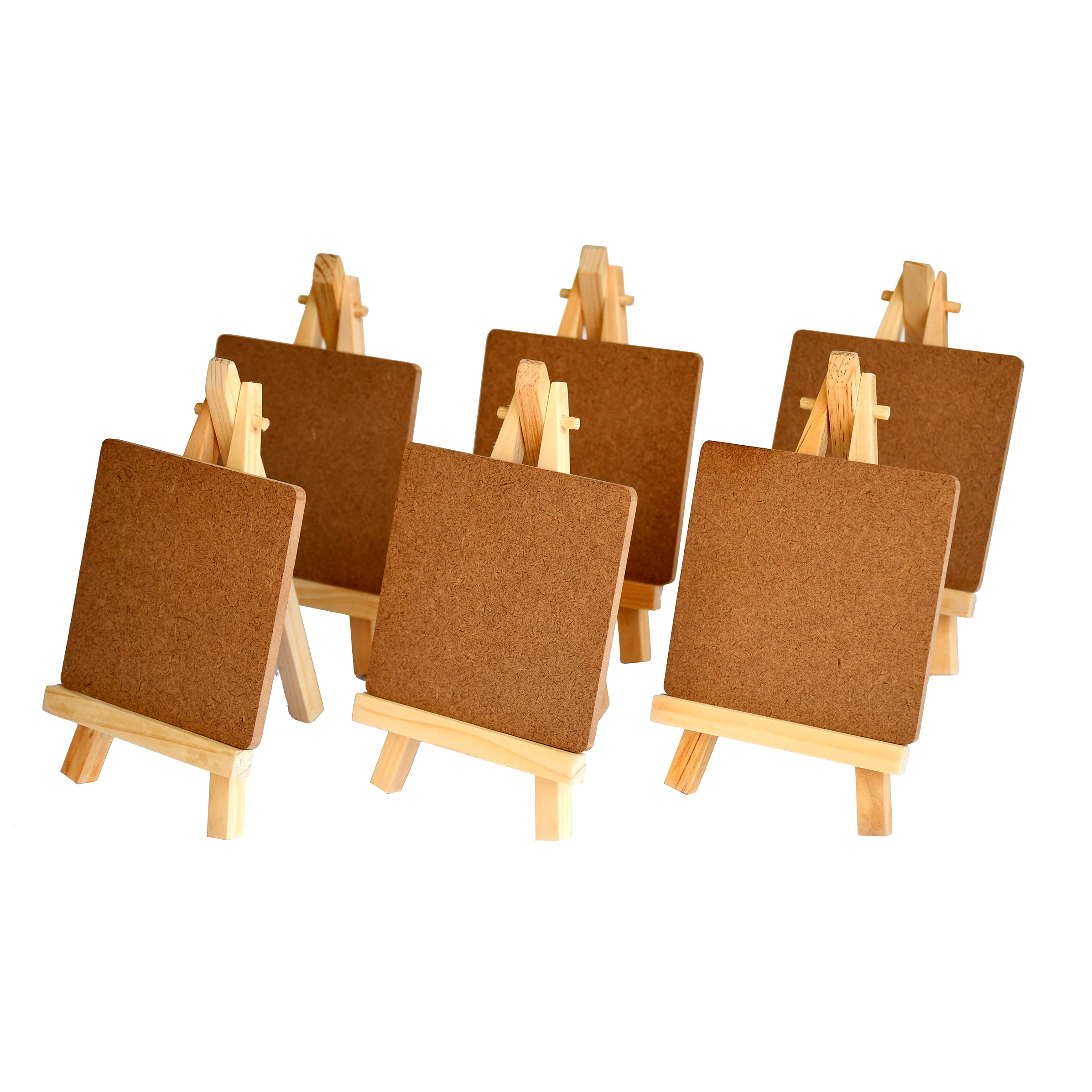 IVEI Mini 6 Inch Wooden Easel Stands with MDF Coasters  - Set of 6 | DIY Painting Coaster Kit with Display Stand