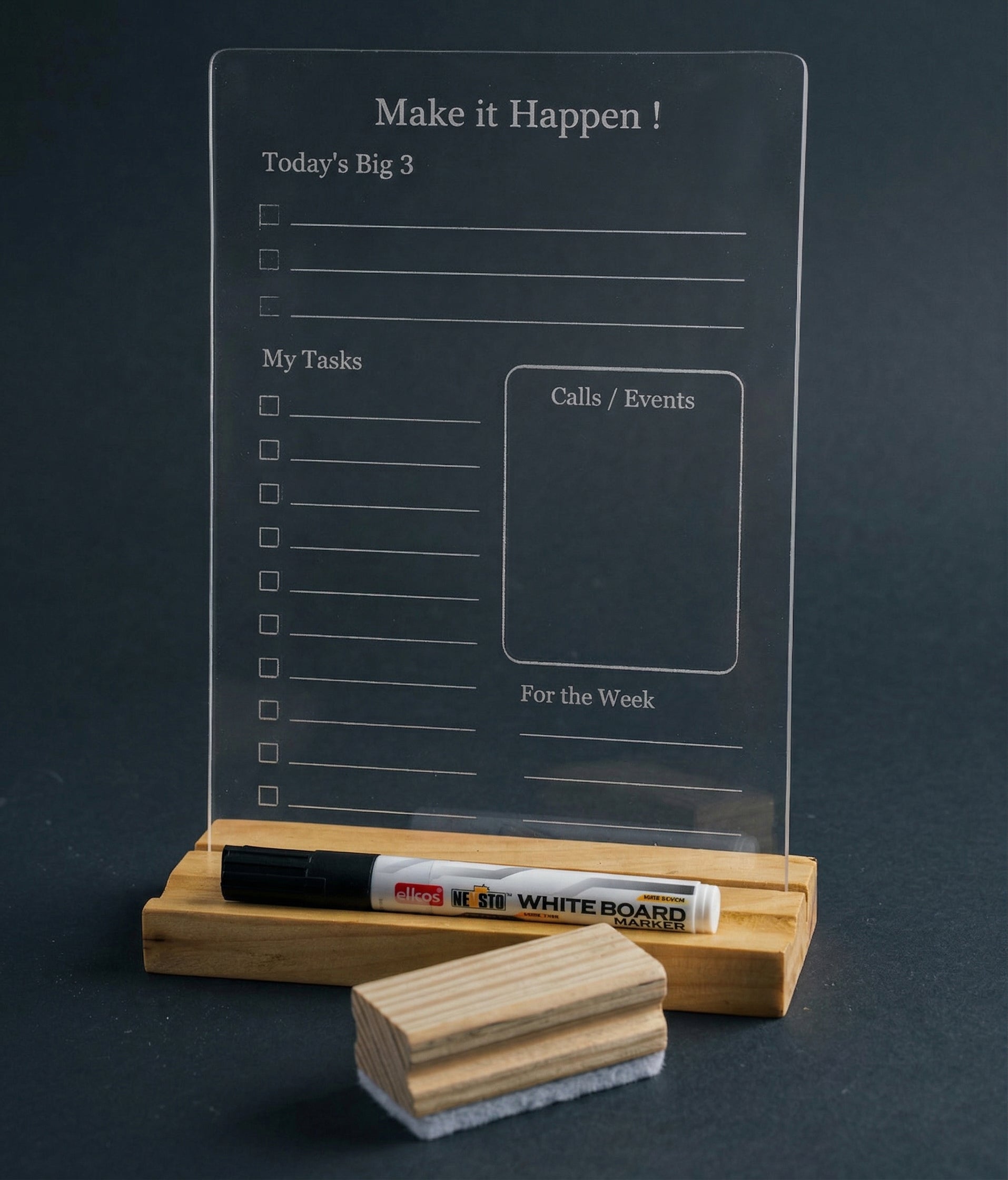 IVEI Compact Acrylic Daily Planner Board with Wooden Base