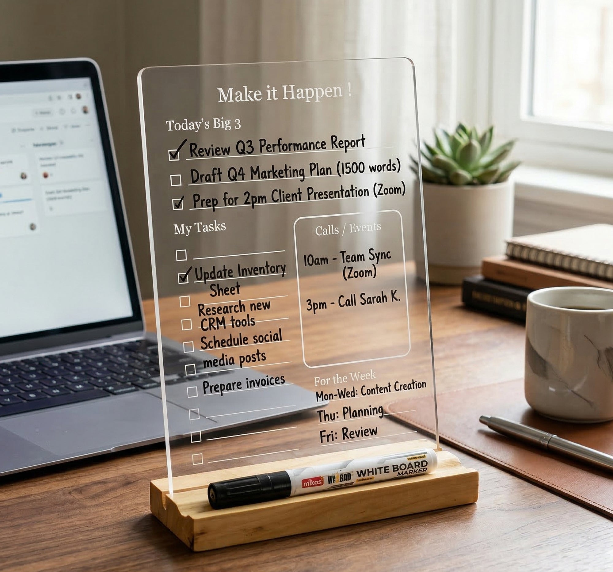 IVEI Compact Acrylic Daily Planner Board with Wooden Base