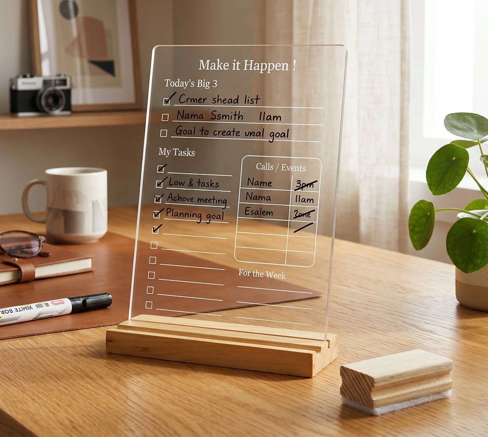 IVEI Compact Acrylic Daily Planner Board with Wooden Base