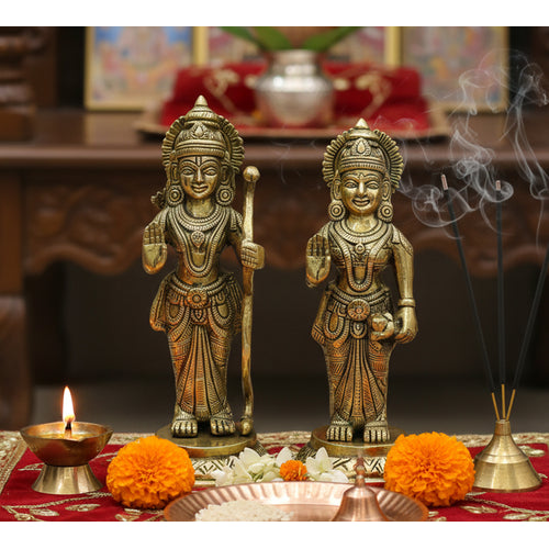 ESPLANADE Brass Shri Ram and Sita Maa Murti Idol Statue Sculpture | Decorative Items - Home Decor | Golden - 7.5