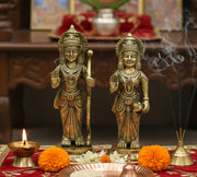 ESPLANADE Brass Shri Ram and Sita Maa Murti Idol Statue Sculpture | Decorative Items - Home Decor | Golden - 7.5" Inches