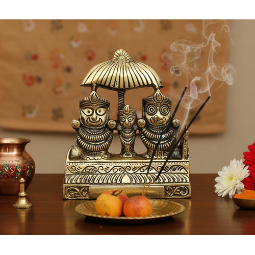 eSplanade Brass Lord Puri Jagannath, Balaram and Subhadra maa Idol for Decor Idol Murti Statue - 2.75 & 5.25 inches