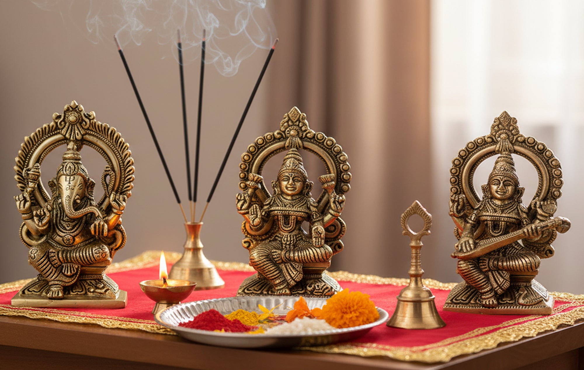 ESPLANADE - Laxmi Ganesh Saraswati Idols | Ganesha Lakshmi Sculpture Murti Idol Statue | for Home Temple, Office Mandir, Home Decor (5.9" Height)