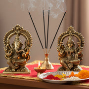 ESPLANADE Lakshmi Ganesh Murti, Laxmi Ganesha Idol Statue Sculpture - Set of 2 - Brown-Golden - Brass | for Home Mandir, Diwali Pooja, Gift for Family and Friends (5.9" Height)