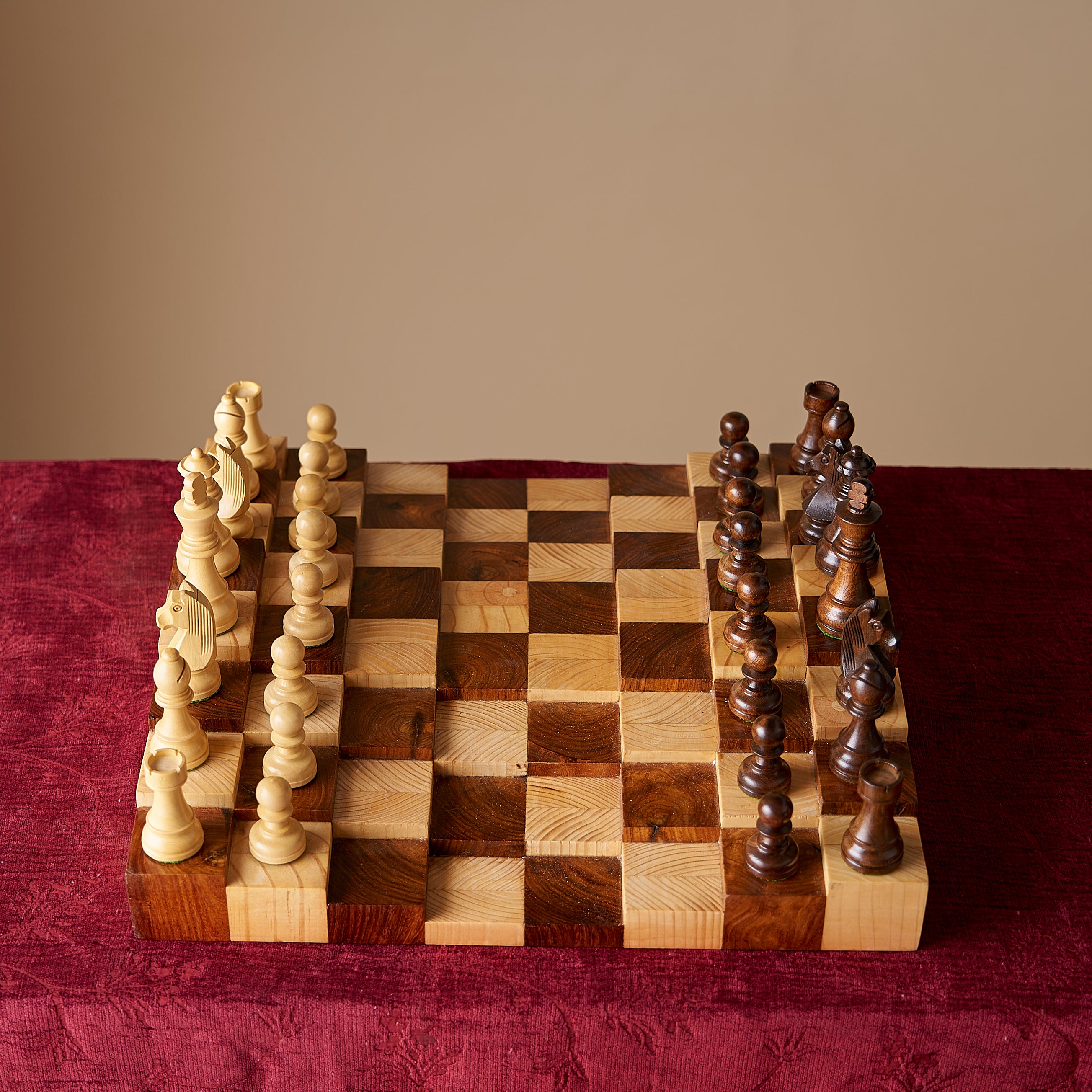 Stonkraft 3D Wooden Chess Board Set – Unique Handcrafted Chess Set, Collector's Edition Gifts for Chess Lovers | Elevated Squares | Chess Board with Pieces