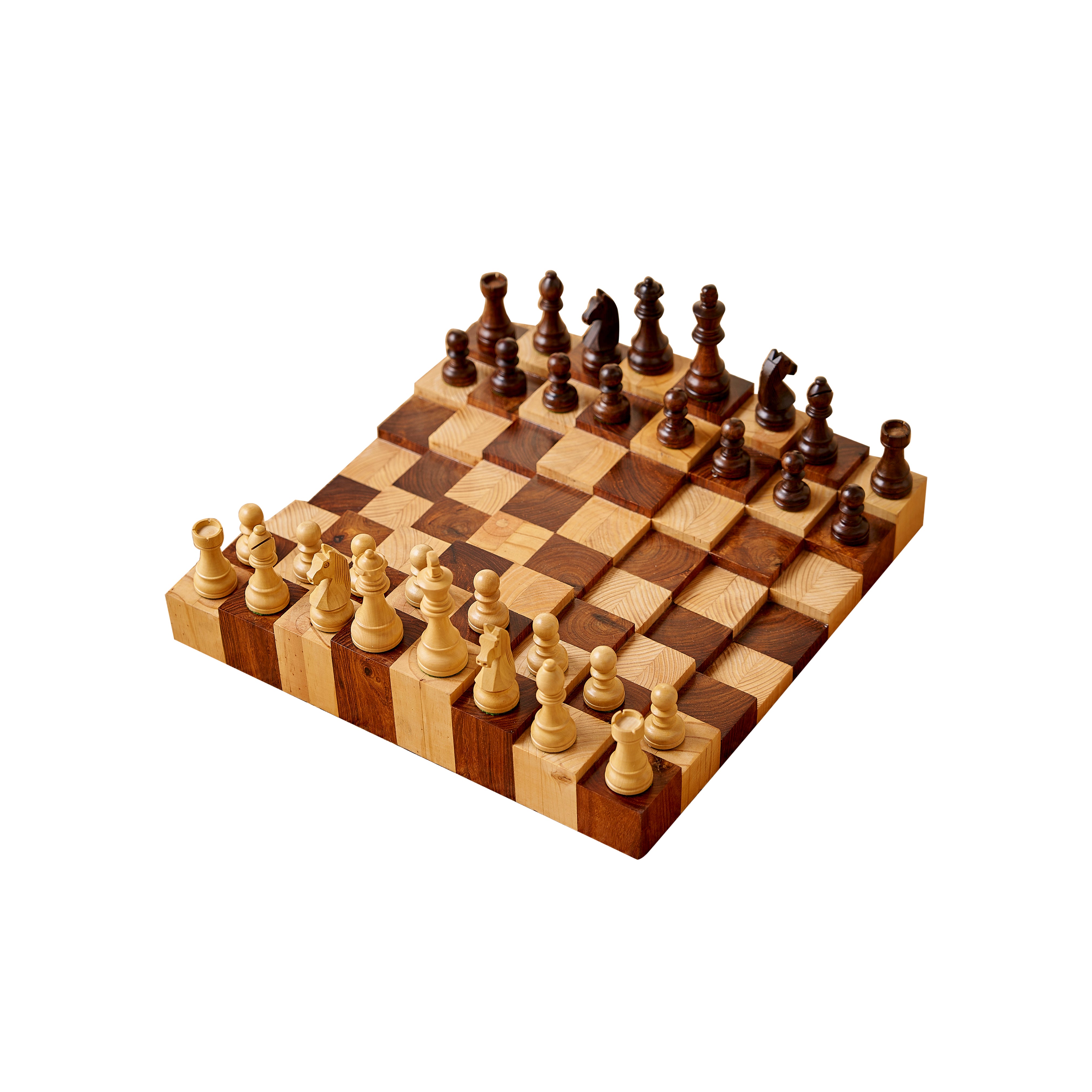 Stonkraft 3D Wooden Chess Board Set – Unique Handcrafted Chess Set, Collector's Edition Gifts for Chess Lovers | Elevated Squares | Chess Board with Pieces