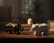 ESPLANADE Resin Rhino Rhinoceros Pair Sculpture Figurine Showpiece | Decorative Items - Home Decor | Black & White - 10" Inches Length