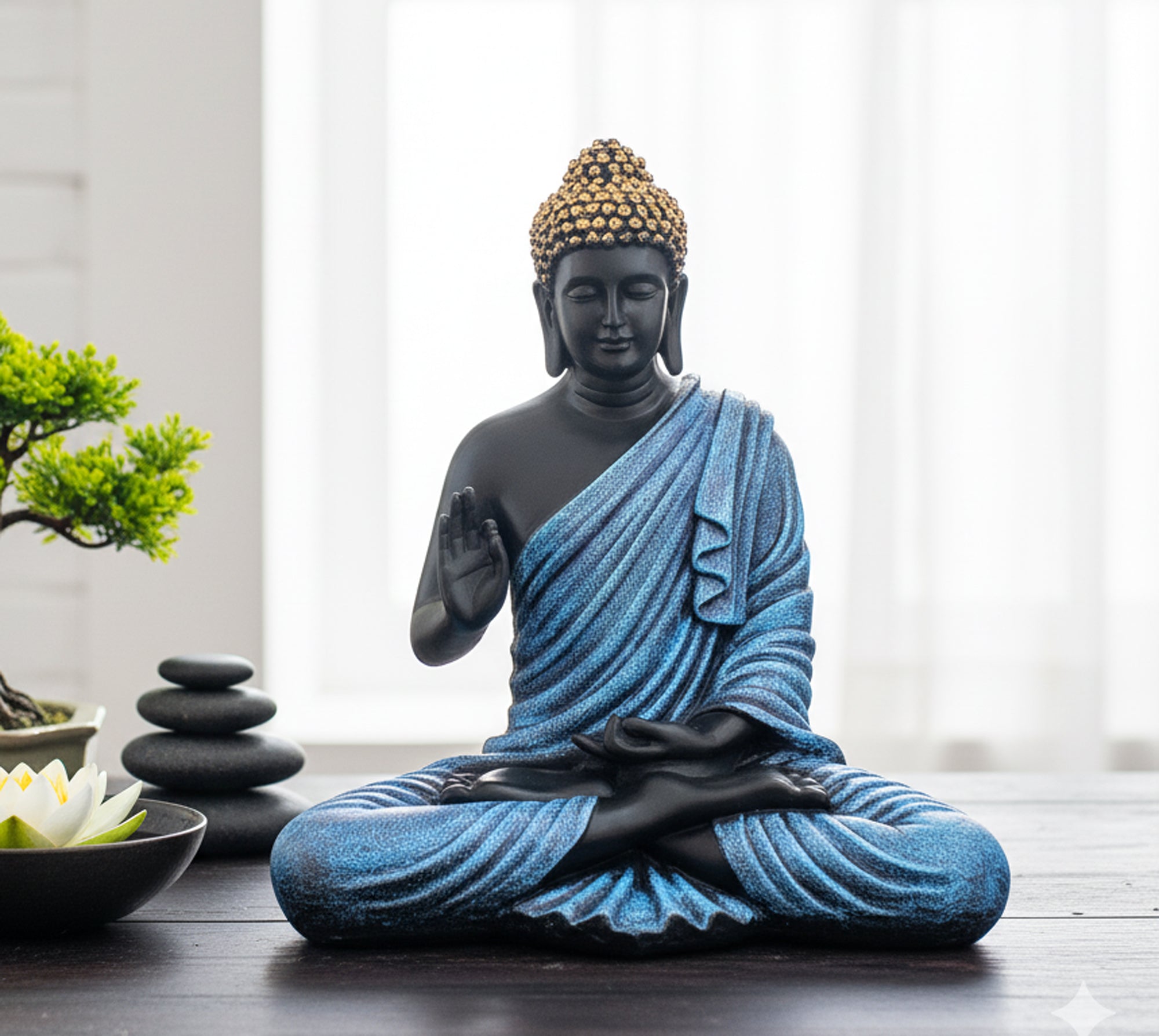 eSplanade Resin Meditating Buddha Showpiece | Home Decor | Idol Statue Figurine Murti | Tibetan Buddhist Statue - 14" Inches Height - Big Size