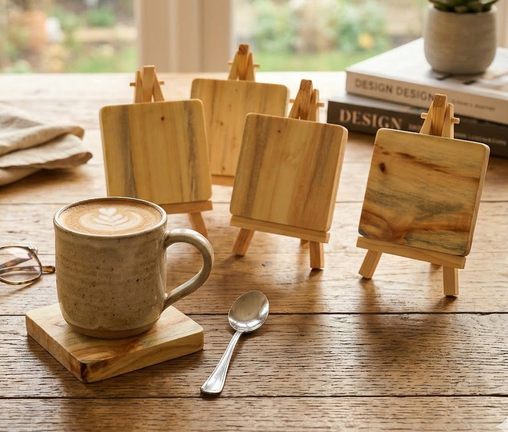 IVEI Mini Wooden Easel Stands with Wood Coasters - Set of 6 | DIY Painting Coaster Kit with Display Stand
