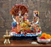 ESPLANADE - Resin Vishnu with Laxmi in Ksheer Sagar - Lakshmi Narayan Murti Idol Statue Sculpture - Pooja Articles - Multicolour - 10" Inches, Idol