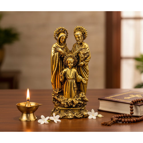 StonKraft Brass Holy Family of Mother Mary, Joseph, Jesus Christ Idol Statue Sculpture - (7.5