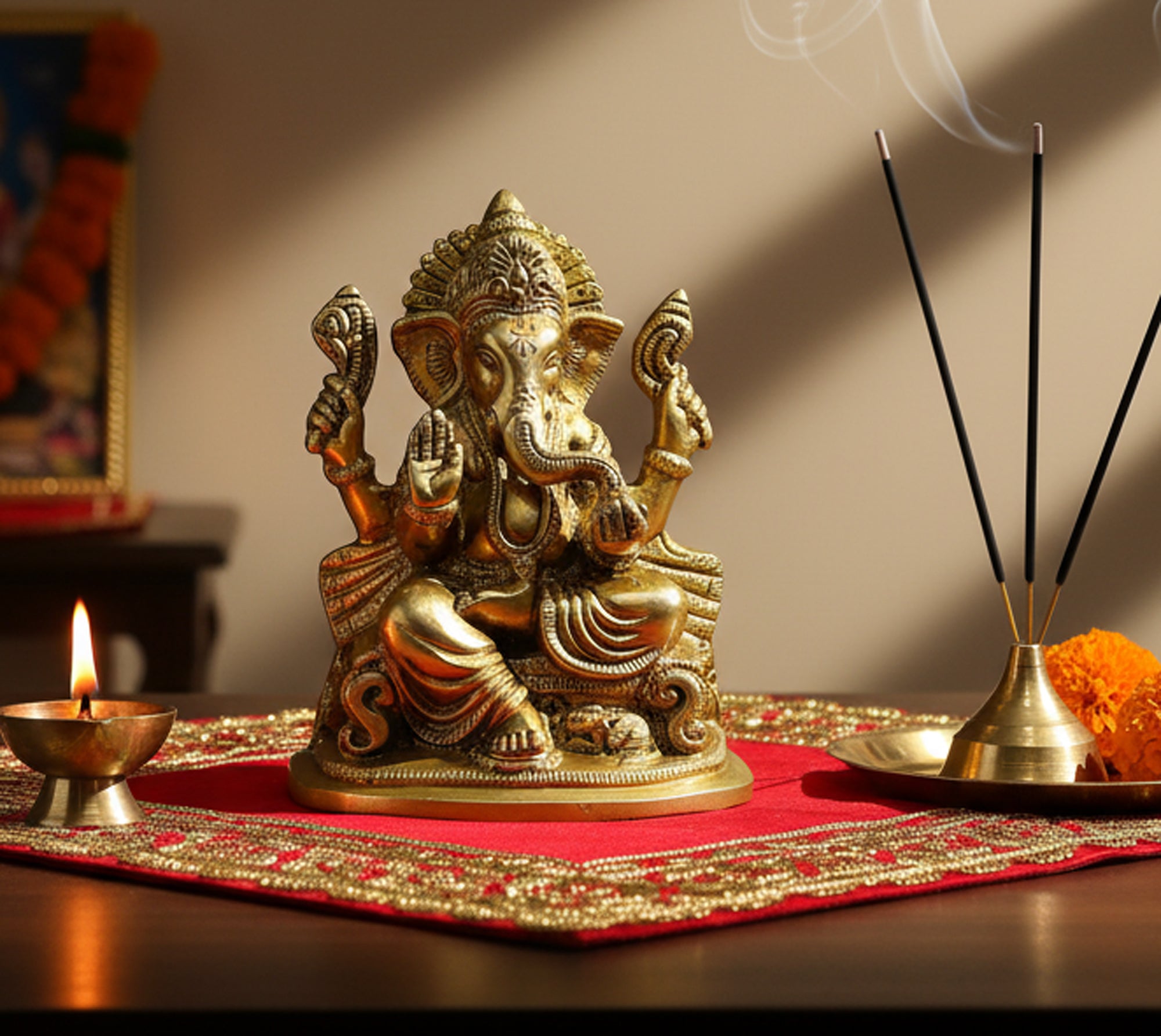 eSplanade 5" Ganesha Brass Showpiece | Home Decor | Ganesh Ganesha Ganpati Ganapati Murti Idol (Sitting Ganesha)