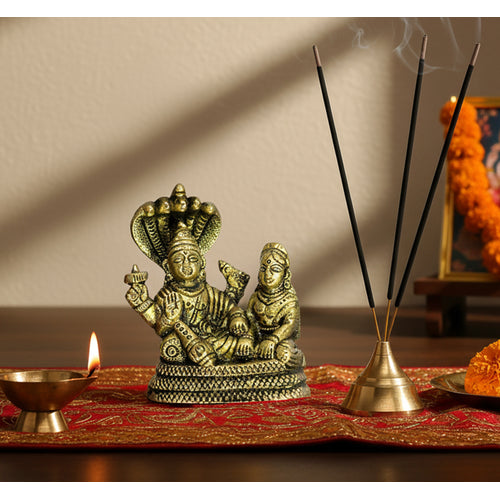 ESPLANADE Brass Vishnu Laxmi in Ksheer Sagar - Lakshmi Narayan - Murti Idol Statue Sculpture - Golden - 3.1
