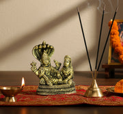ESPLANADE Brass Vishnu Laxmi in Ksheer Sagar - Lakshmi Narayan - Murti Idol Statue Sculpture - Golden - 3.1" Inches