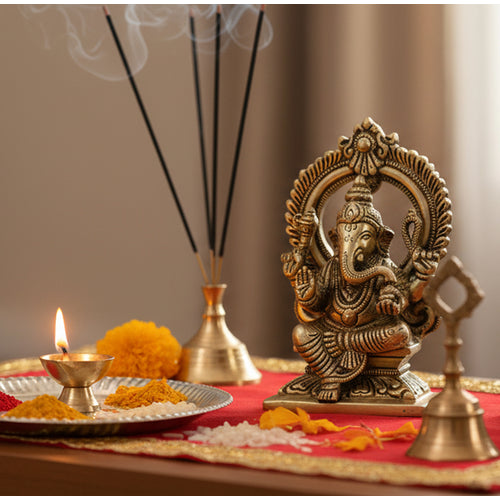 eSplanade Brass Ganesh Ganesha Ganpati Vinayak Showpiece | Murti Idol Statue Sculpture - 5.75
