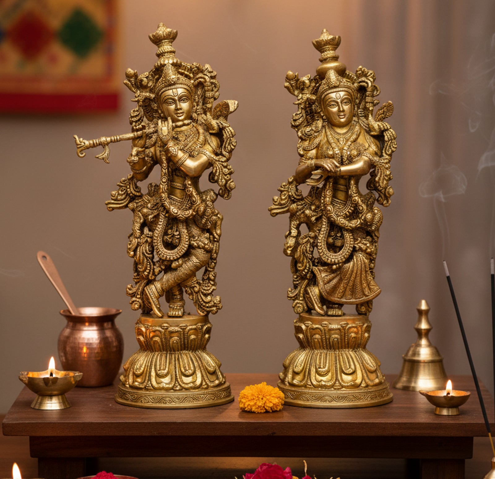 eSplanade - Brass Radha Krishna - Big Size - Brass Radha Idol Statue Sculpture (21") (Krishna Antique)