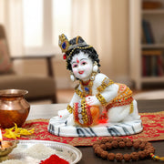 ESPLANADE Baby Krishna Bal Kishan Bal Gopal Maakhan Chor Makhan Chor Murti Idol Statue Sculpture - Resin - 7.5" Inches - Multicolor