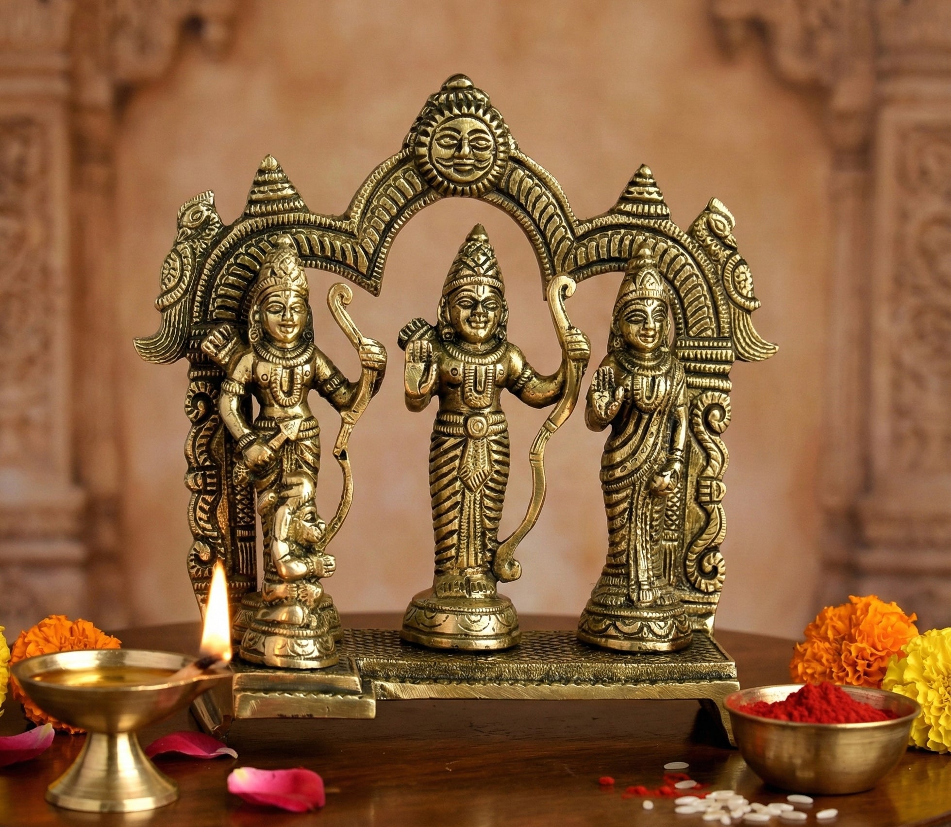 StonKraft - Brass Ram Darbar includes Rama, Sita, Laxman, Hanuman Murti Idol Statue Figurine | 6.75" inches