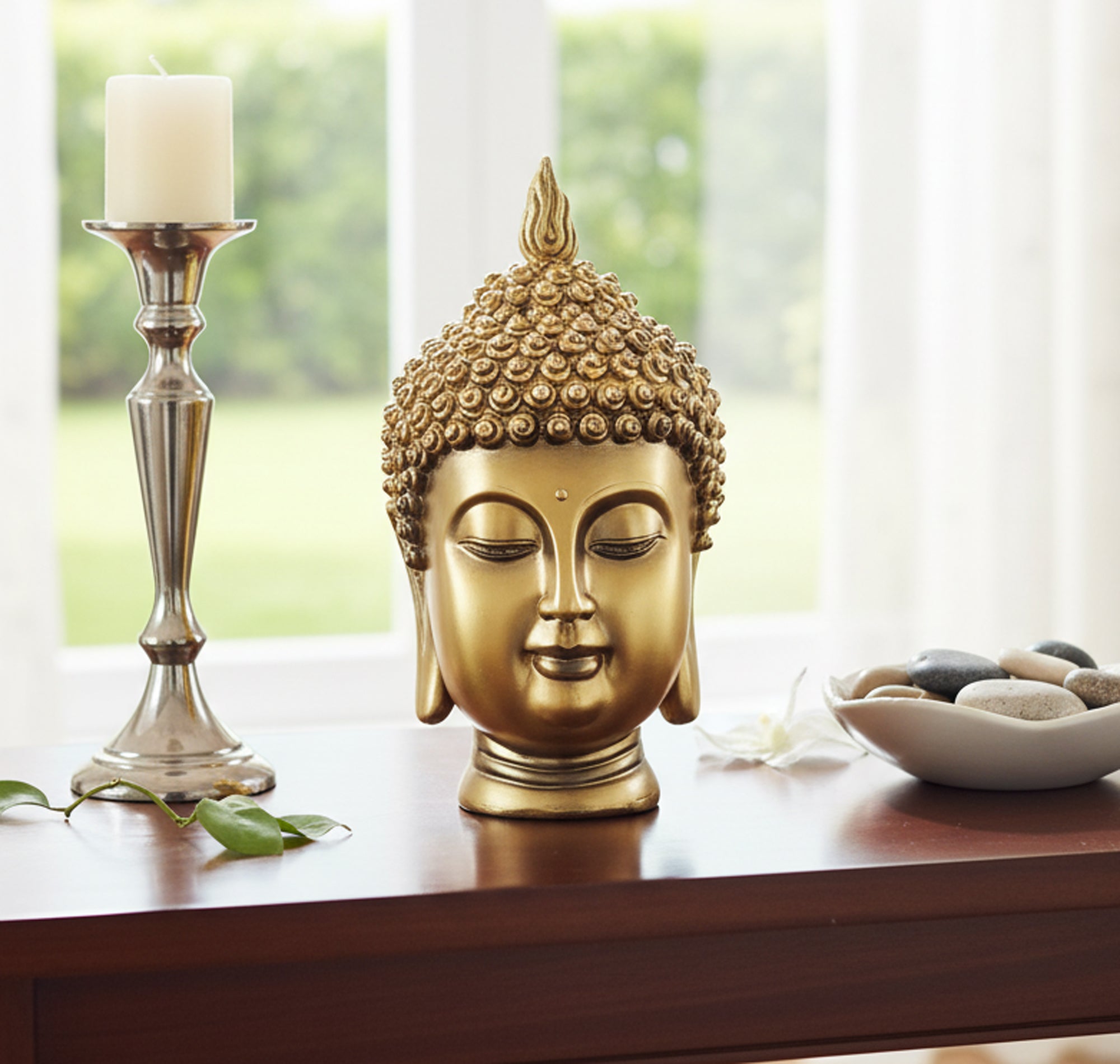 eSplanade Buddha Head Statue for Home Decor | Resin Buddha Face Showpiece for Living Room, Meditation, Office Table Desk, Shelf | Tibetan Buddhist Idol | Zen or Yoga Figurine Gifts | Blue, 12 Inch