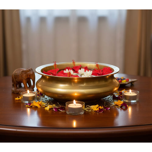 eSplanade - Ethnic Decorative Brass Urli Traditional Bowl Showpiece | Home Decor | Vastu for Home - 9.5