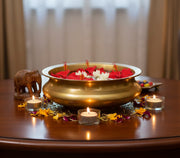 eSplanade - Ethnic Decorative Brass Urli Traditional Bowl Showpiece | Home Decor | Vastu for Home - 9.5" Inches Dia.