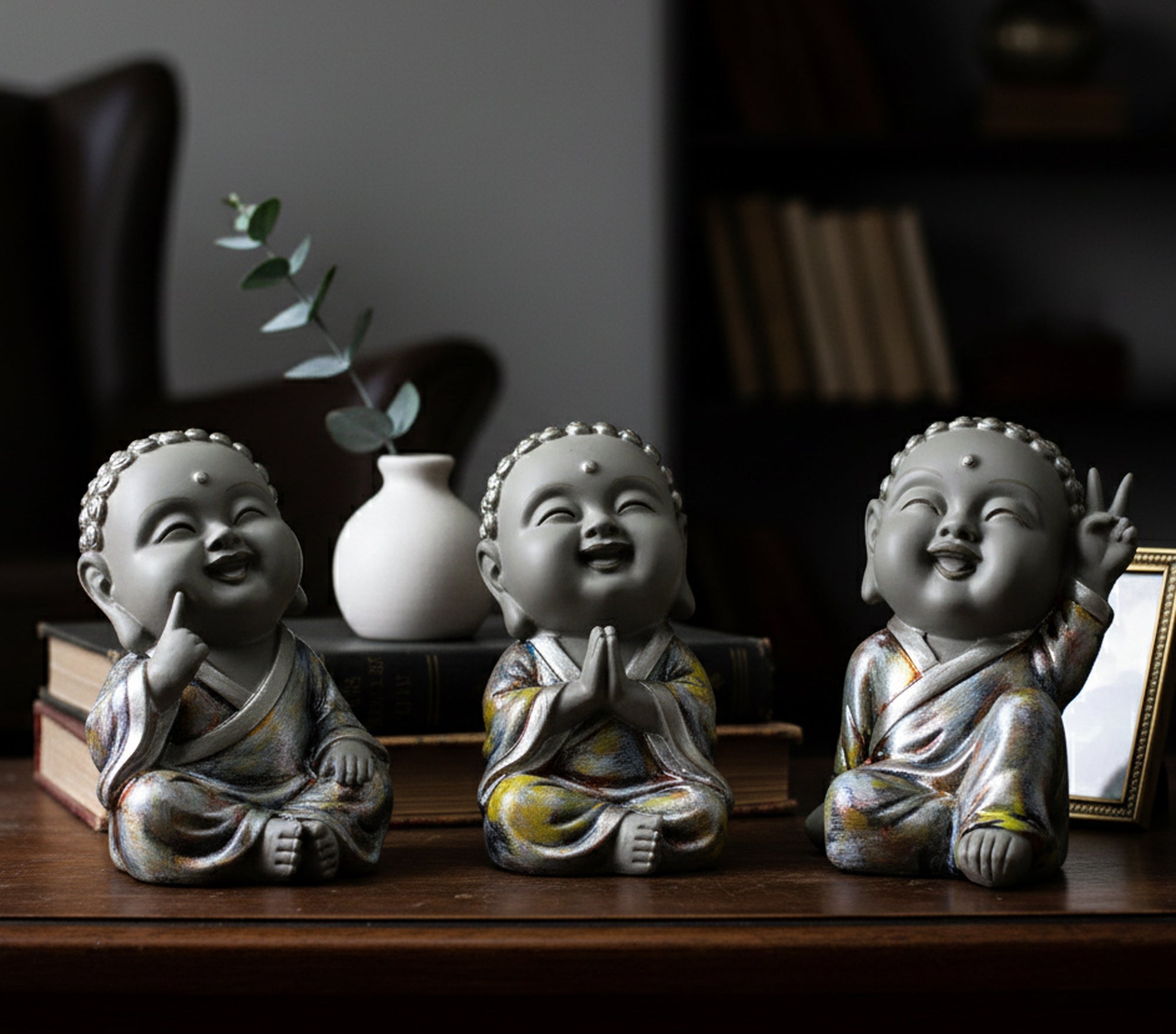 ESPLANADE Baby Buddha Show Piece for Home Decor, Set of 3 | Decorative Items for Living Room, Office | Feng Shui Happy Buddha Statues | Resin Vastu Idol & Figurine Gifts for House Warming