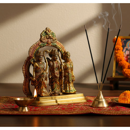 StonKraft - Brass Ram Darbar includes Rama, Sita, Laxman, Hanuman Murti Idol Statue Figurine | 6.75