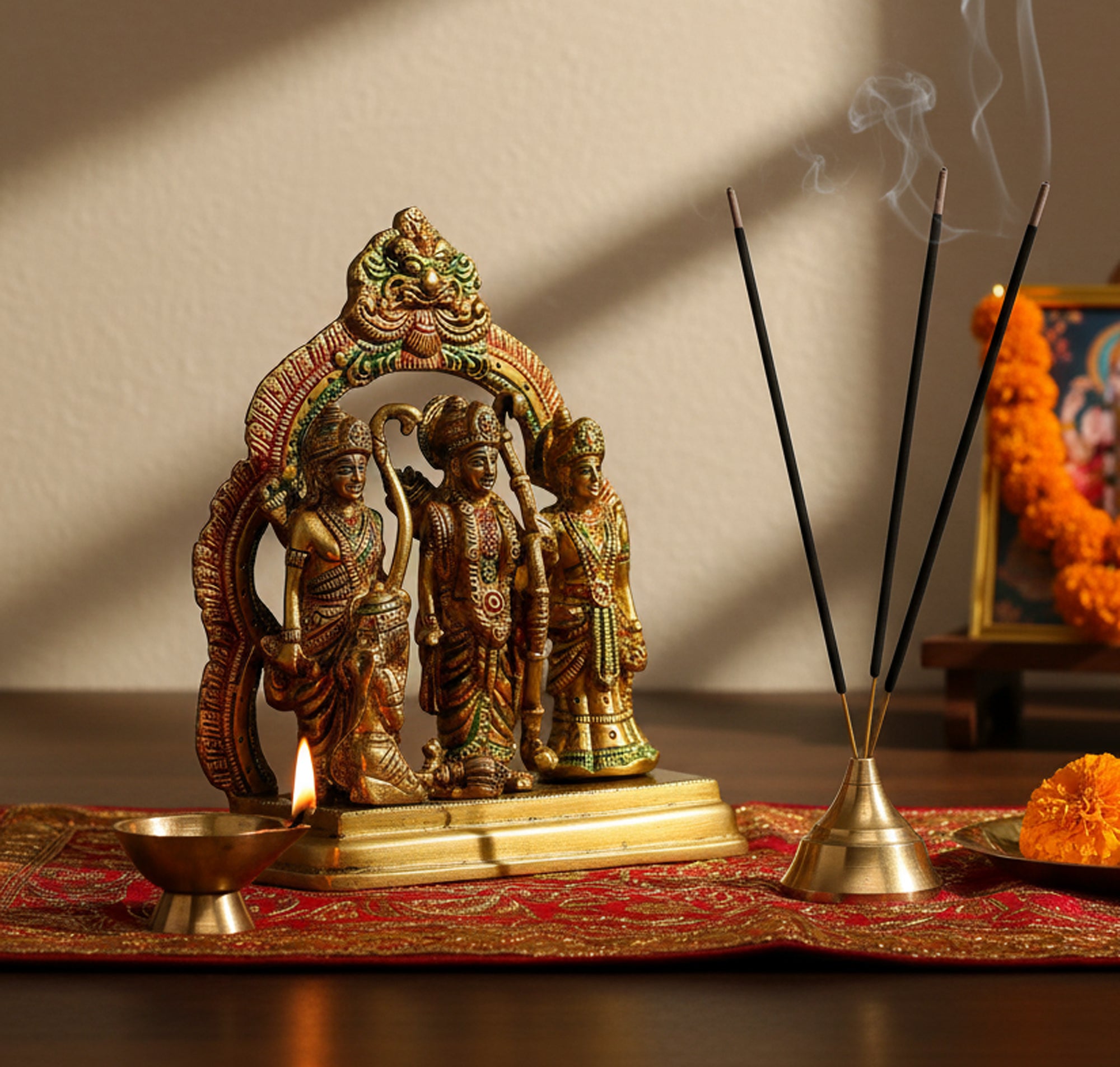 StonKraft - Brass Ram Darbar includes Rama, Sita, Laxman, Hanuman Murti Idol Statue Figurine | 6.75" inches