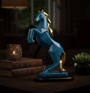 eSplanade Resin Uplifted Legs Horse Rearing Horse Standing Horse Showpiece Sculpture Figurine - Blue - 12" Inches