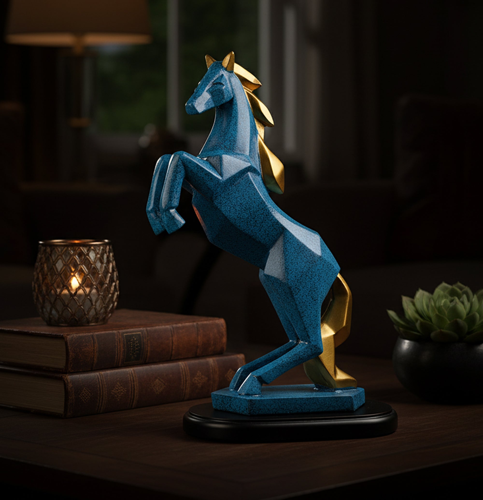 eSplanade Resin Uplifted Legs Horse Rearing Horse Standing Horse Showpiece Sculpture Figurine - Blue - 12" Inches