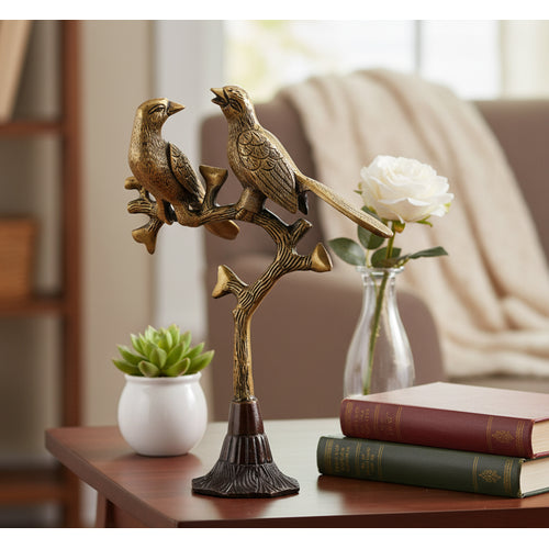 ESPLANADE Brass Love Birds Showpiece | Bird Statue Romantic Couple Gift Decorative Showpieces Items (Golden)