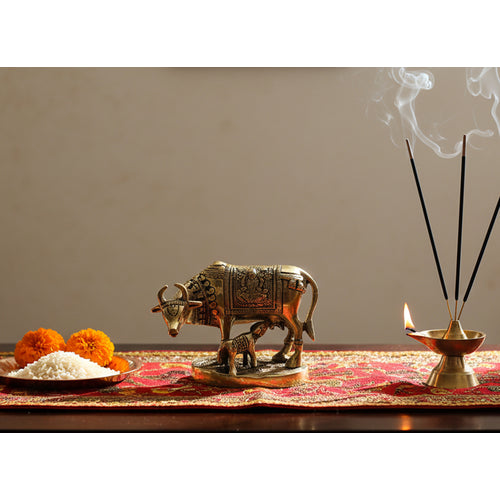 eSplanade Brass Holy Kamdhenu Kamadhenu Cow and Calf Sculpture - Lucky Figurine Idol Statue Sculpture- 6