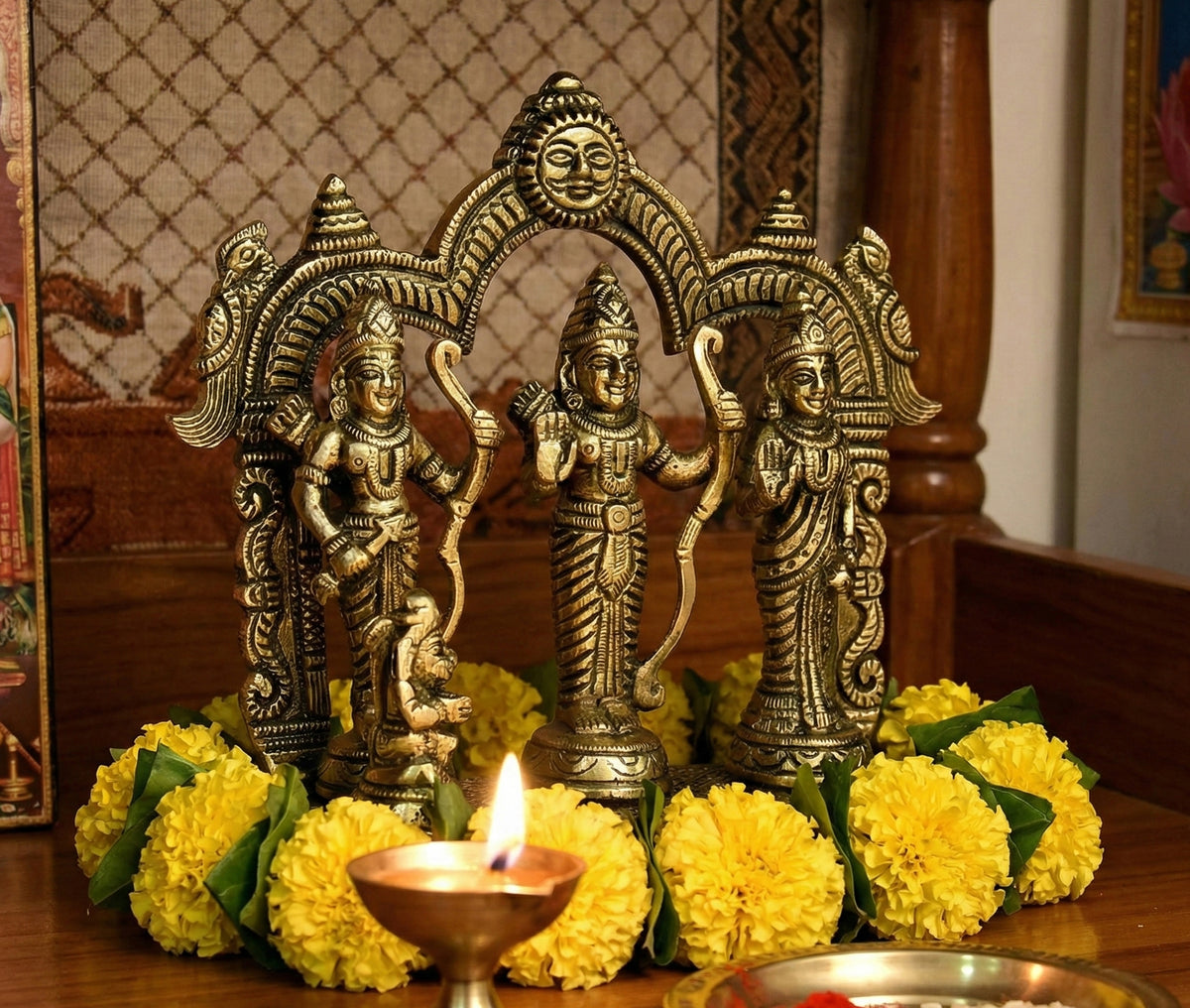 StonKraft - Brass Ram Darbar includes Rama, Sita, Laxman, Hanuman Murti Idol Statue Figurine | 6.75" inches
