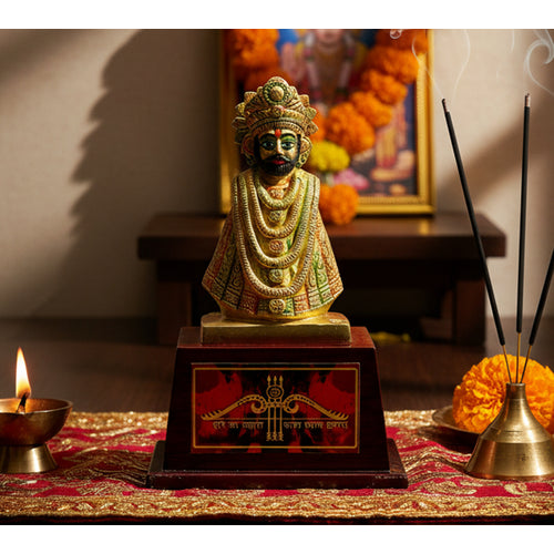 ESPLANADE Brass Khatu Shyam Ji Statue | Khatu Shyam Baba Idol for Home Temple | Pooja Idols Home Decor | Golden Multicolor - 9